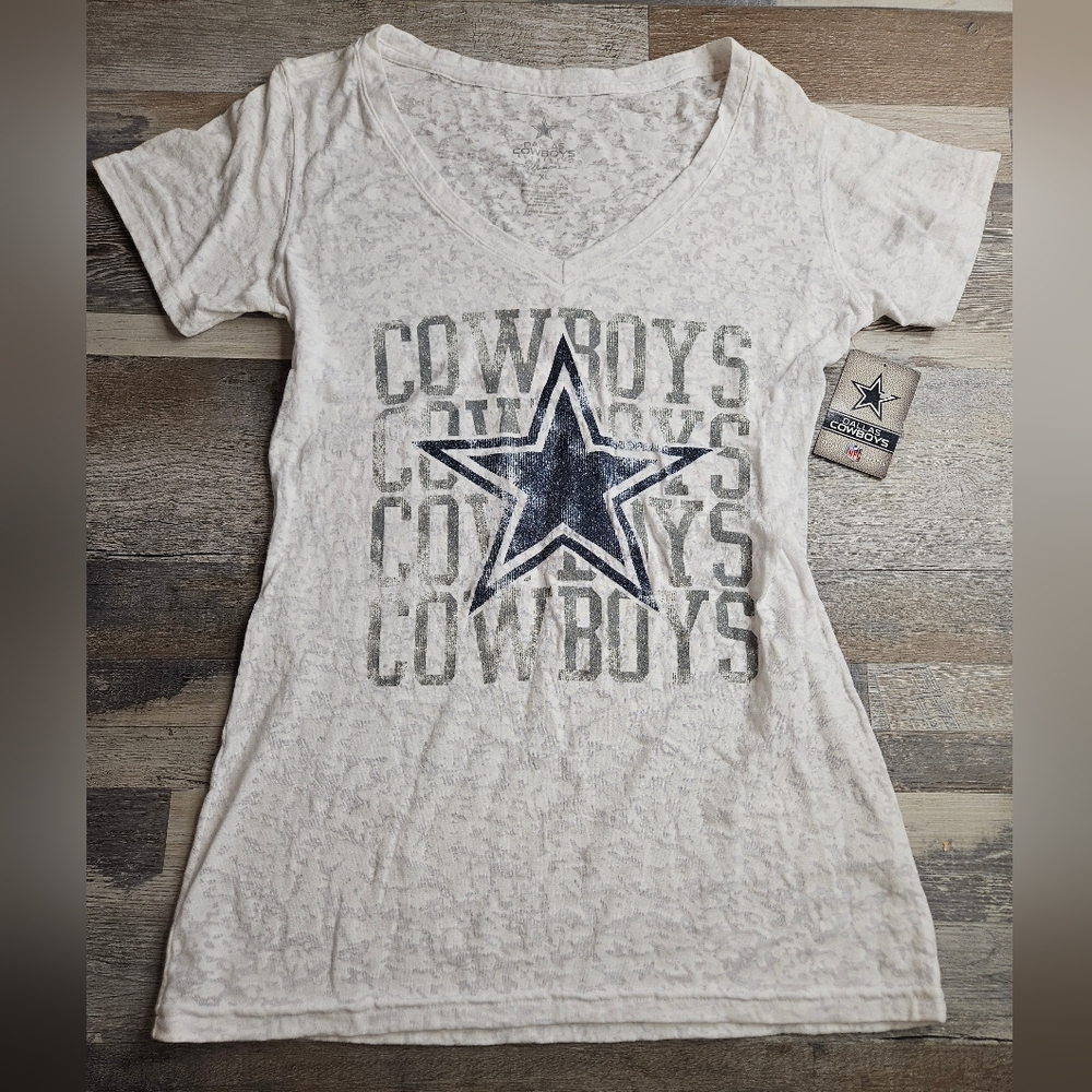 Dallas Cowboys Football NFL Burnout V-Neck Tshirt Women's XL New White